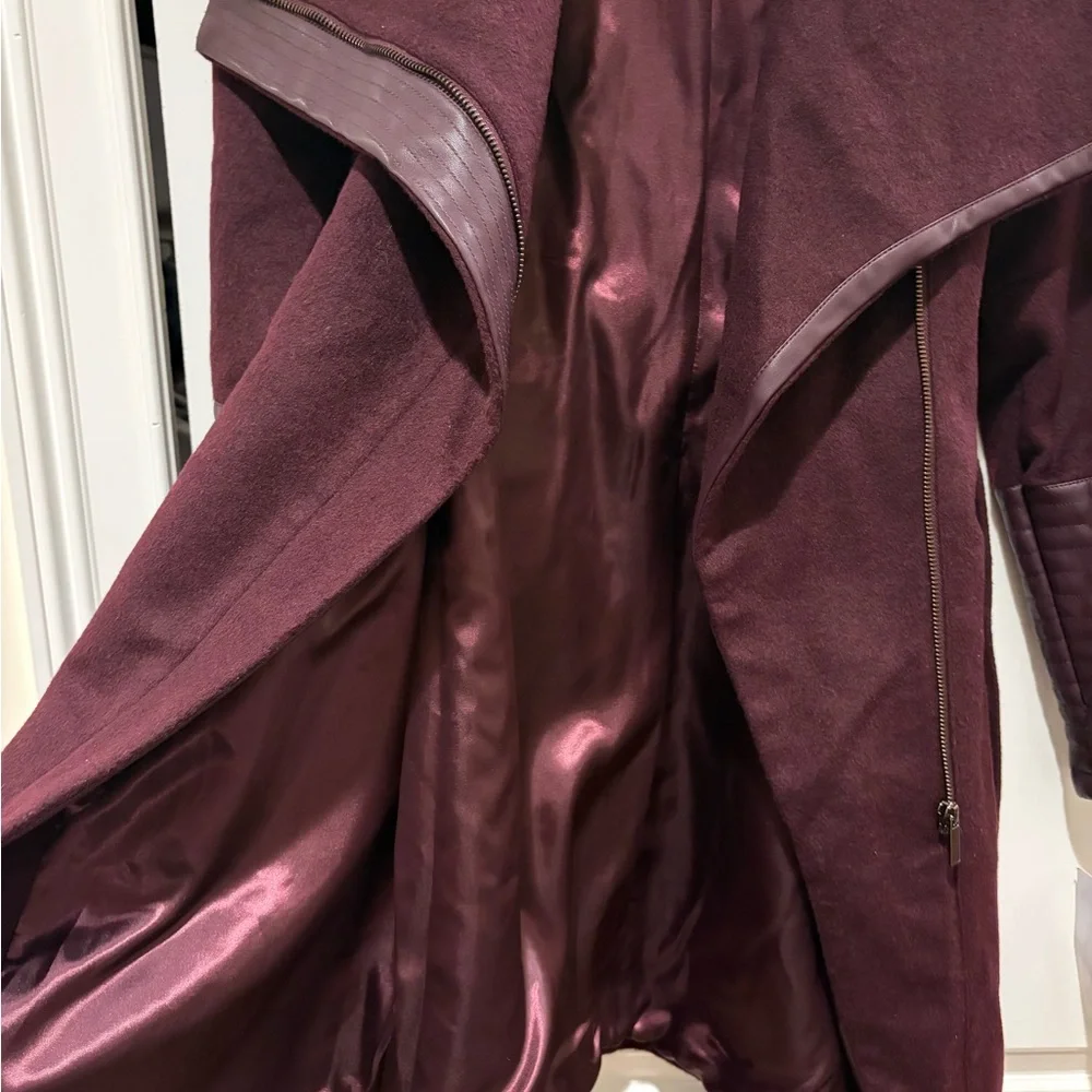 Badgley Mischka Burgundy Coat with Leather Accents NWT - Picture 10 of 13